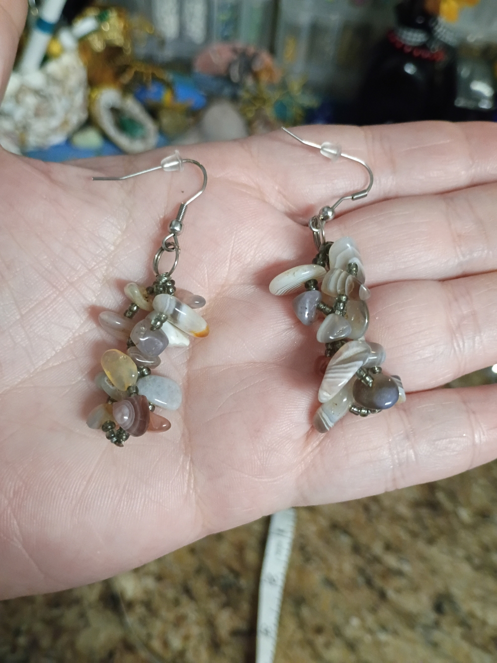 Sacred Harmony: Handcrafted Botswana Agate Chip Cluster Earrings